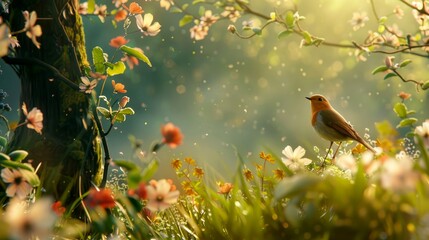 portrait of birds in the forest in the morning