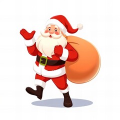 cartoon santa claus carrying a sack of gifts.