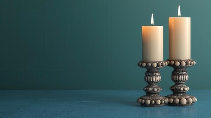 Candle holders, decorated with beads and stones, 3D illustration