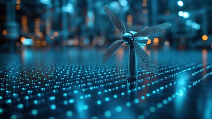 A sleek biomethane-powered turbine in a high-tech facility, green energy symbols surrounding it, renewable power concept, advanced clean technology.