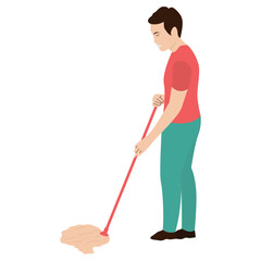 People Character Cleaning Dust and Trash. Flat Cartoon Vector Illustration.