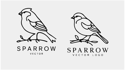 a minimalist vector logo featuring the outline of a sparrow perched on a branch.