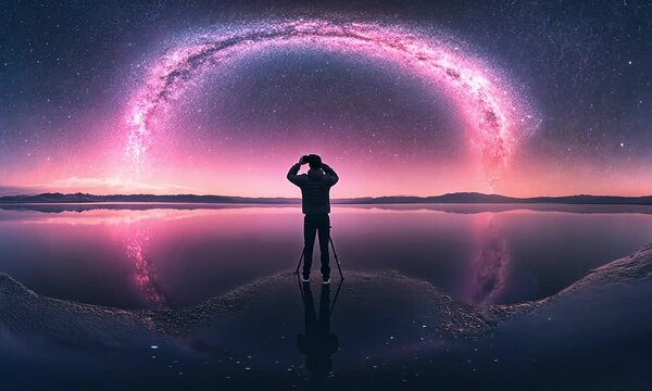 An avid photographer captures the breathtaking Aurora Borealis at a lakeside.