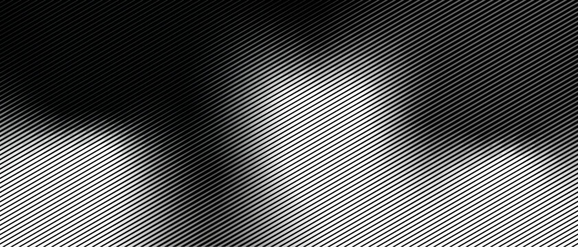 Black diagonal lines with a transition from thin to thick thickness. Striped gradient wallpaper drawn in ink. Abstract geometric background with monochrome stripe texture. Vector illustration.