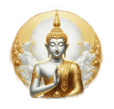 golden buddha statue serene pose clip art preview