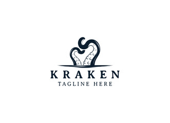 kraken octopus trident hipster vintage logo vector icon illustration