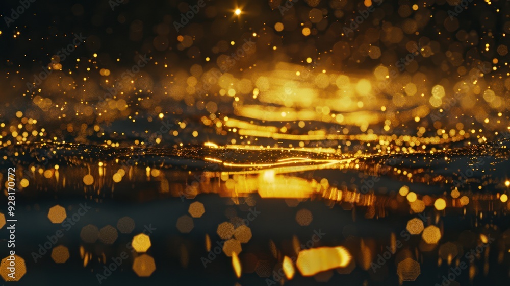 Sticker golden water surface with abstract bokeh