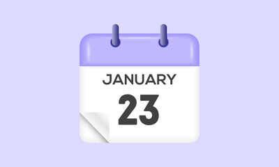 January 23 - calendar and Time planner. Daily Calendar Icon reminder. Vector Illustration.