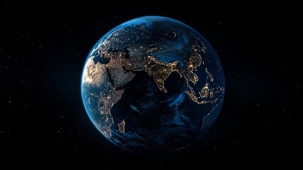 Obraz premium Earth at night with city lights and stars.