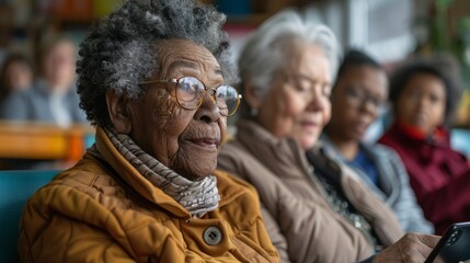 Fototapeta premium Elderly participant attentively listening at a lecture