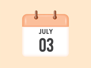 July 3 - calendar and Time planner. Daily Calendar Icon reminder. Vector Illustration.