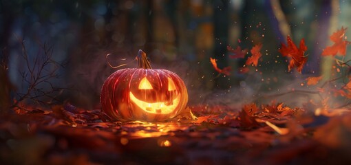 Fototapeta premium Jack-o'-lanterns in the forest