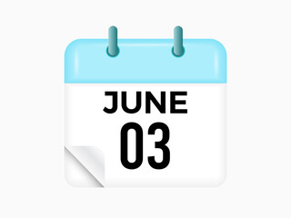 June 3 - calendar and Time planner. Daily Calendar Icon reminder. Vector Illustration.