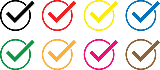 set of different color circle check mark vector illustration.