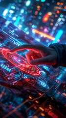 Fototapeta premium Futuristic Holographic Interface with Hand Interaction