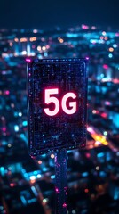 Futuristic 5G Sign Over Cityscape.