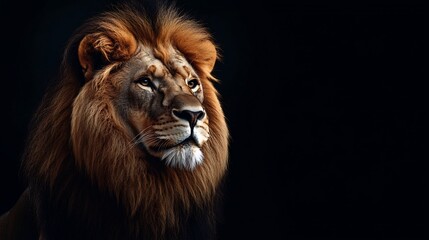 Fototapeta premium Majestic Lion Portrait Against Dark Background