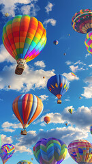 Fototapeta premium Colorful Hot Air Balloons Floating in a Clear Sky