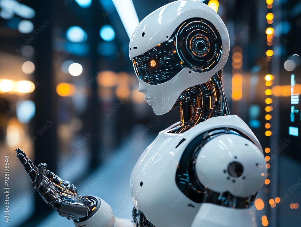 Aufkleber futuristic ai robot with glowing lights.
