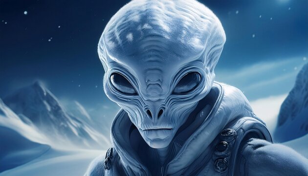 Detailed alien portrait with icy blue tones