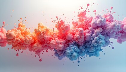 Vibrant abstract fluid art with swirling red, orange, and blue paint-like textures against a white background