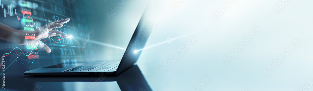 Poster investor touch of stock market graph and trader cryptocurrency financial market analysis on trading 