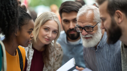 Fototapeta premium Group of diverse individuals engaged in a discussion outdoors during a community event