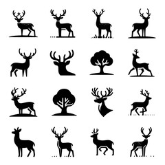 Deer Icons Set. Silhouette Designs for Wildlife, Nature and Design Projects