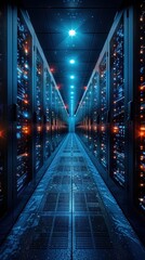 Data storage in the cloud, servers, digital landscape.