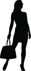 A stylish women holding handbag. flat style silhouette vector design. transparent background.