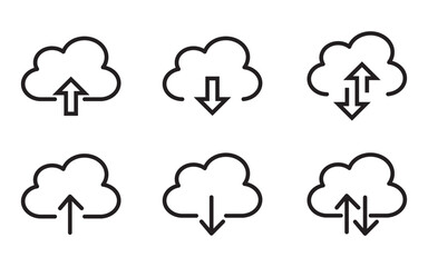 Cloud download and upload icon set, Collection cloud with arrow Line style. Clouds with arrows up and down icon.