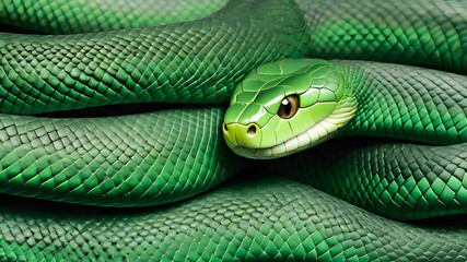 Obraz premium Close to green snake. Reptile skin texture 