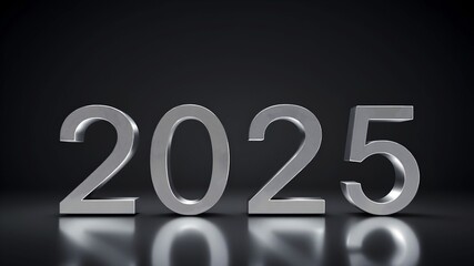 Silver 2025 on black background. Calendar 2025 in luxury concept. 