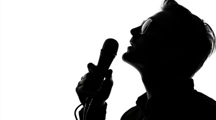 A silhouette of a singer passionately performing with a microphone, highlighting the emotion and energy of live music.