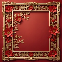 Ornate Golden Frame with Red Flowers