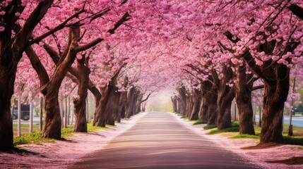 pink spring road background