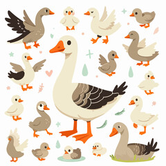 Fototapeta premium A collection of cartoon ducks with one large duck in the middle