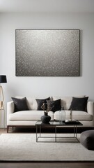 Modern Living Room with White Sofa and Glitter Wall Art