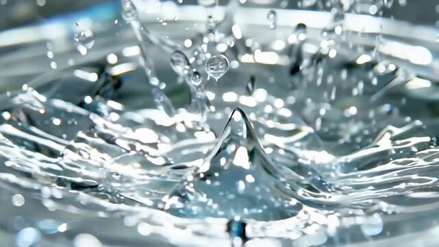 Water Drop Splash: A mesmerizing close-up of a water drop impacting the surface, creating a captivating splash with intricate details and a sense of motion. This image evokes a sense of freshness, pur