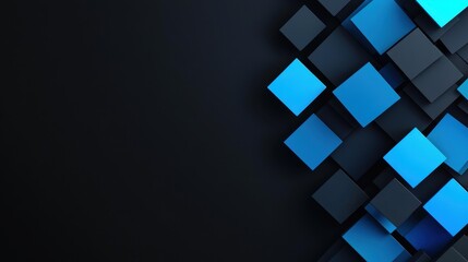 Discover an abstract backdrop of black squares, enhanced by a striking blue light effect, perfect for modern design projects.