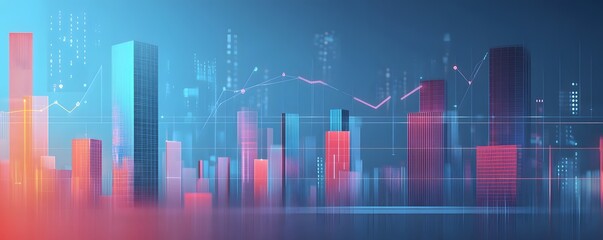 Naklejka premium Abstract Skyline with Financial Charts and Data