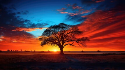 trees blue and orange sky