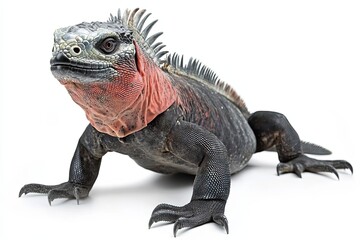 Obraz premium A Black And Red Galapagos Lava Lizard On A White Background