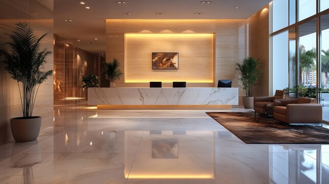 Modern reception area lobby area interior design, Generative AI