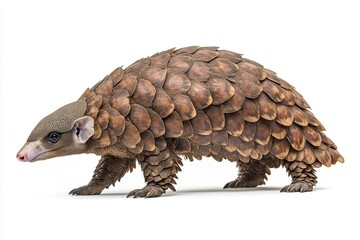 Fototapeta premium Scaly Pangolin Walking on White Background