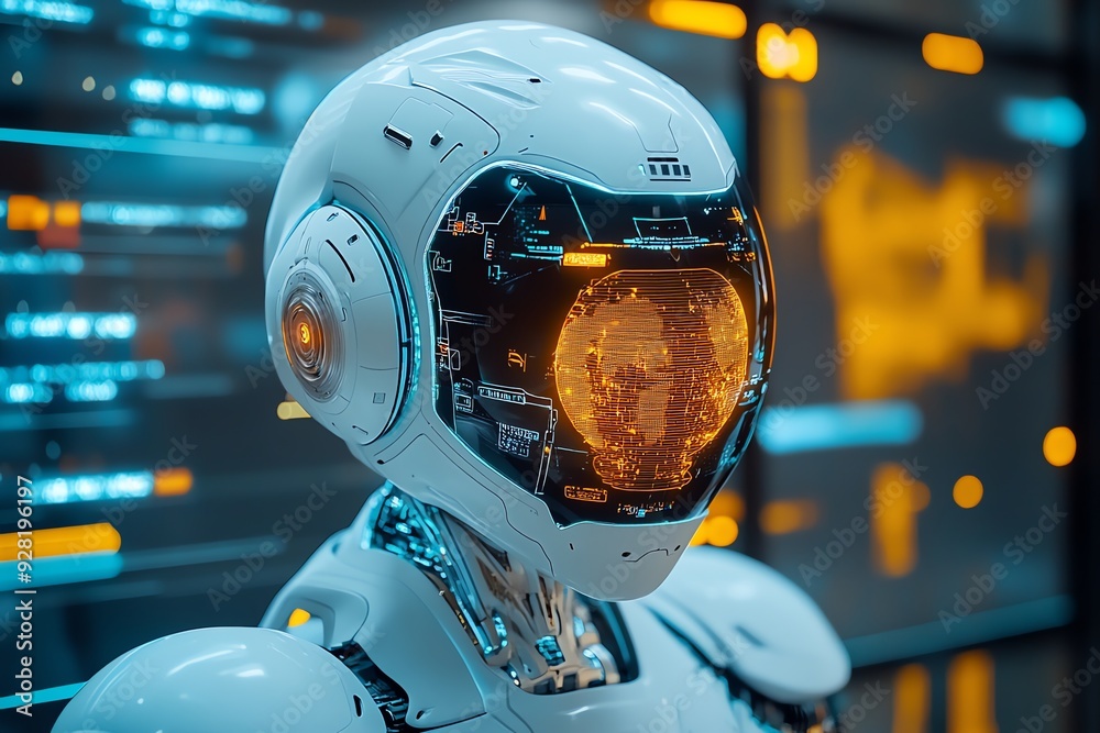 Aufkleber futuristic robot head with display.