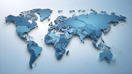 Simple 3D world map with a gentle blue gradient backdrop. earth