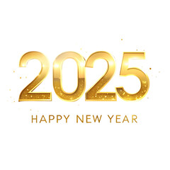 golden 2025 new year text on transparent background