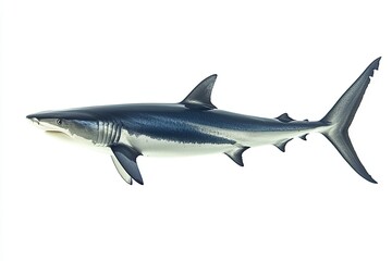 Obraz premium Blue Shark Swimming in a White Background