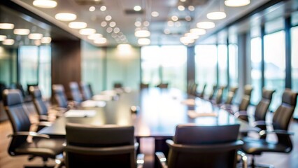 Conference Table Soft Blur - Blurred view of a conference table with abstract shapes and colors.
